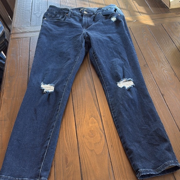 Express Skinny Mid Rise Ultra Hyper Stretch Jeans Blue Sz Medium Distressed - Picture 2 of 5